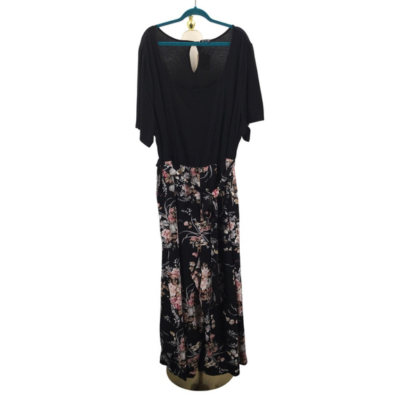 BLOOMCHIC 18-20 2X Plus Black Floral Contrast Belted Pockets Jumpsuit NWT B62 - Picture 3 of 14